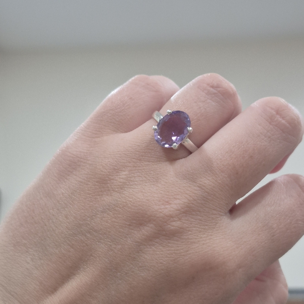 925 Natural Silver Ring with Amethyst Gemstone Handmade Ring - Picture 5 of 7